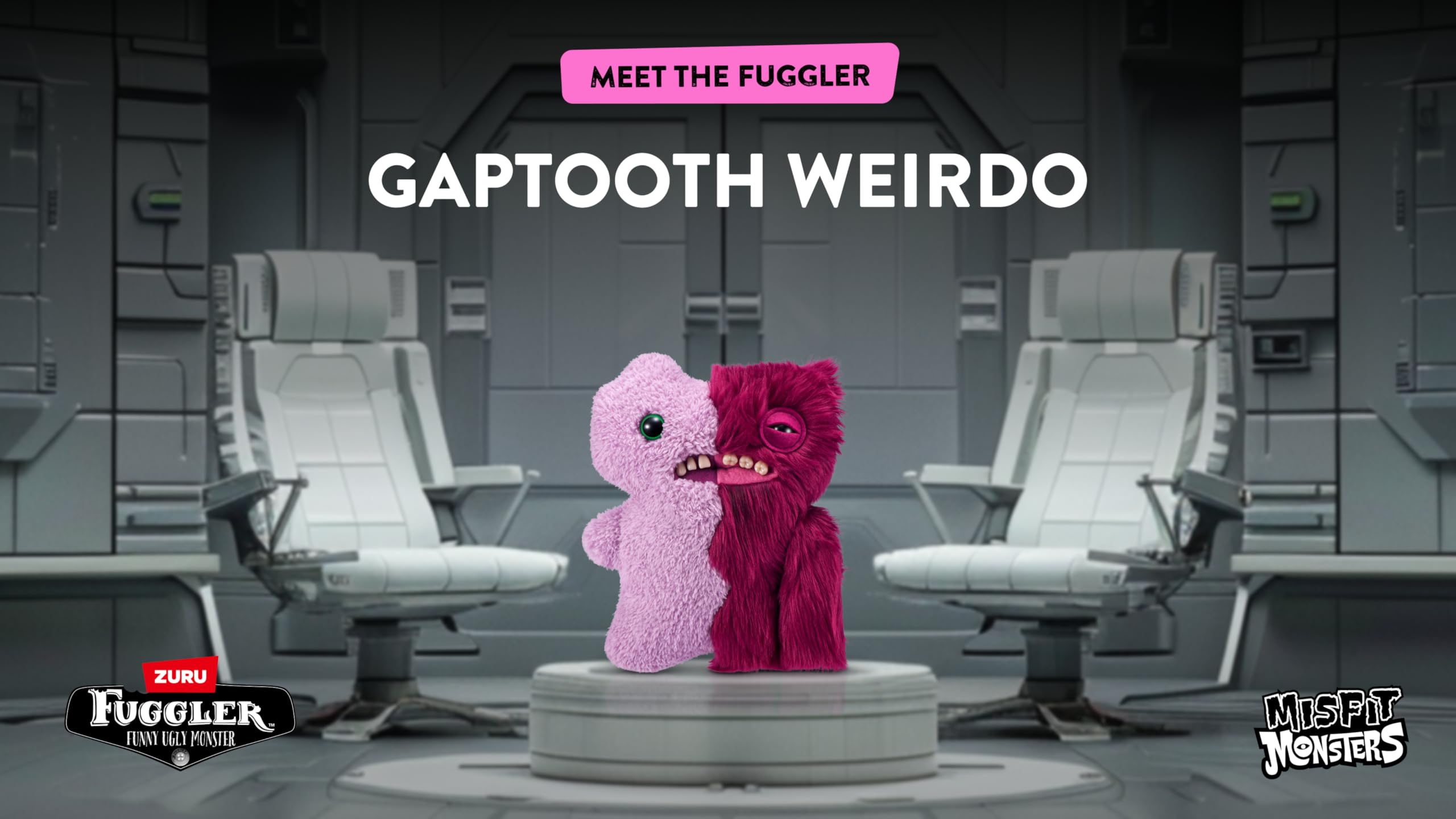 Fuggler Misfit with human-like teeth creates distinctive display and conversation starters.