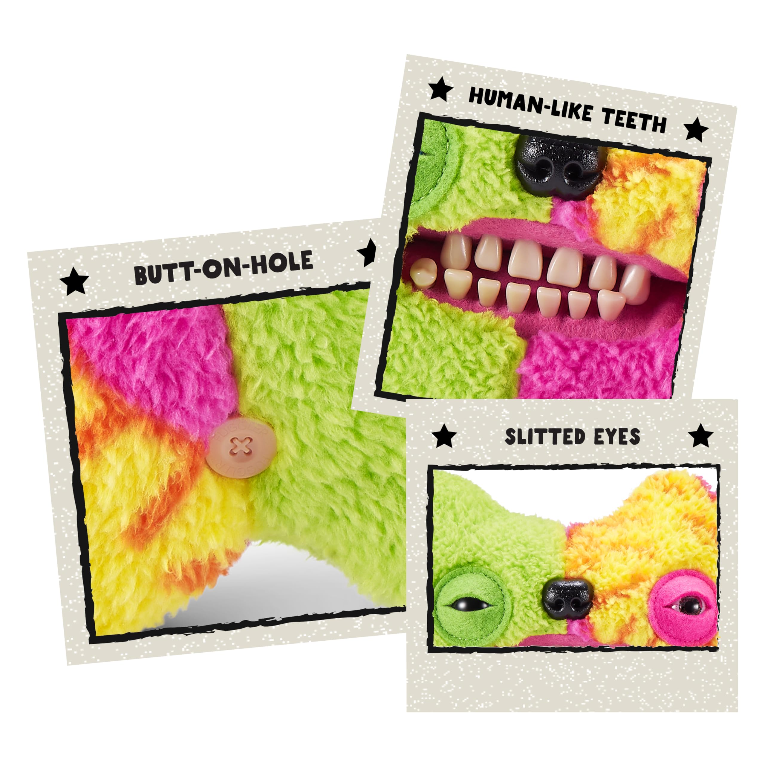 Fuggler Misfit Monster Series 1 9-inch rare button-hole detail adds collectible charm.