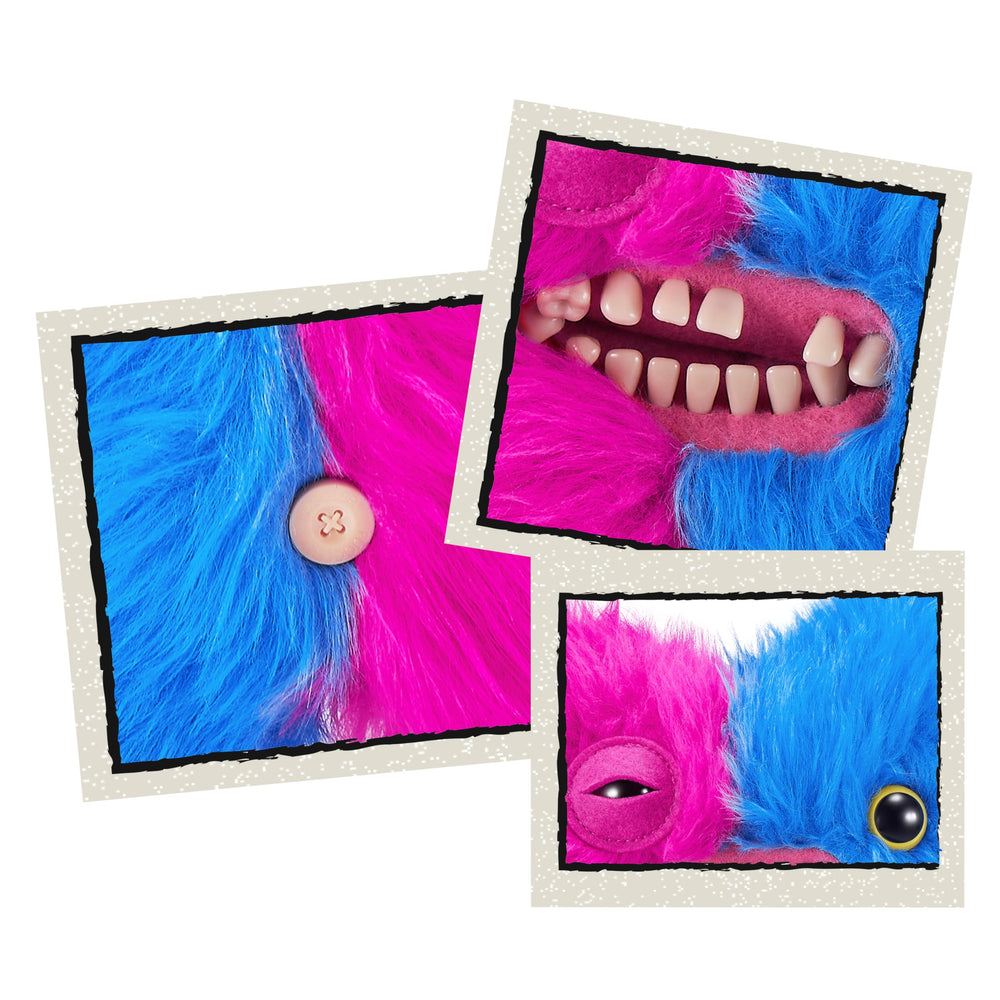 Rear button detail on a Misfit Monster for curiosity and play.