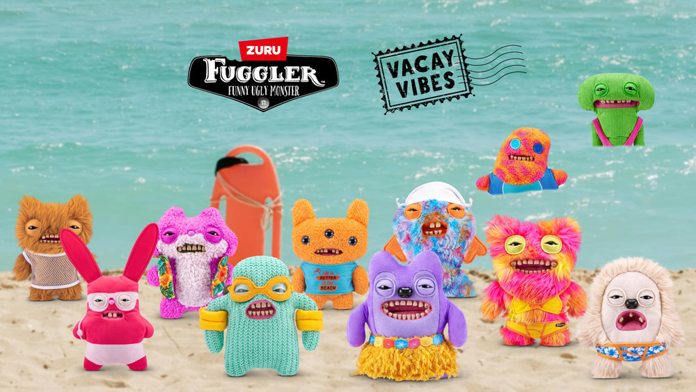 Fuggler Vacay Vibes Ginger collectible card beside the plush for fans