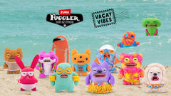 Fuggler Vacay Vibes Ginger collectible card beside the plush for fans