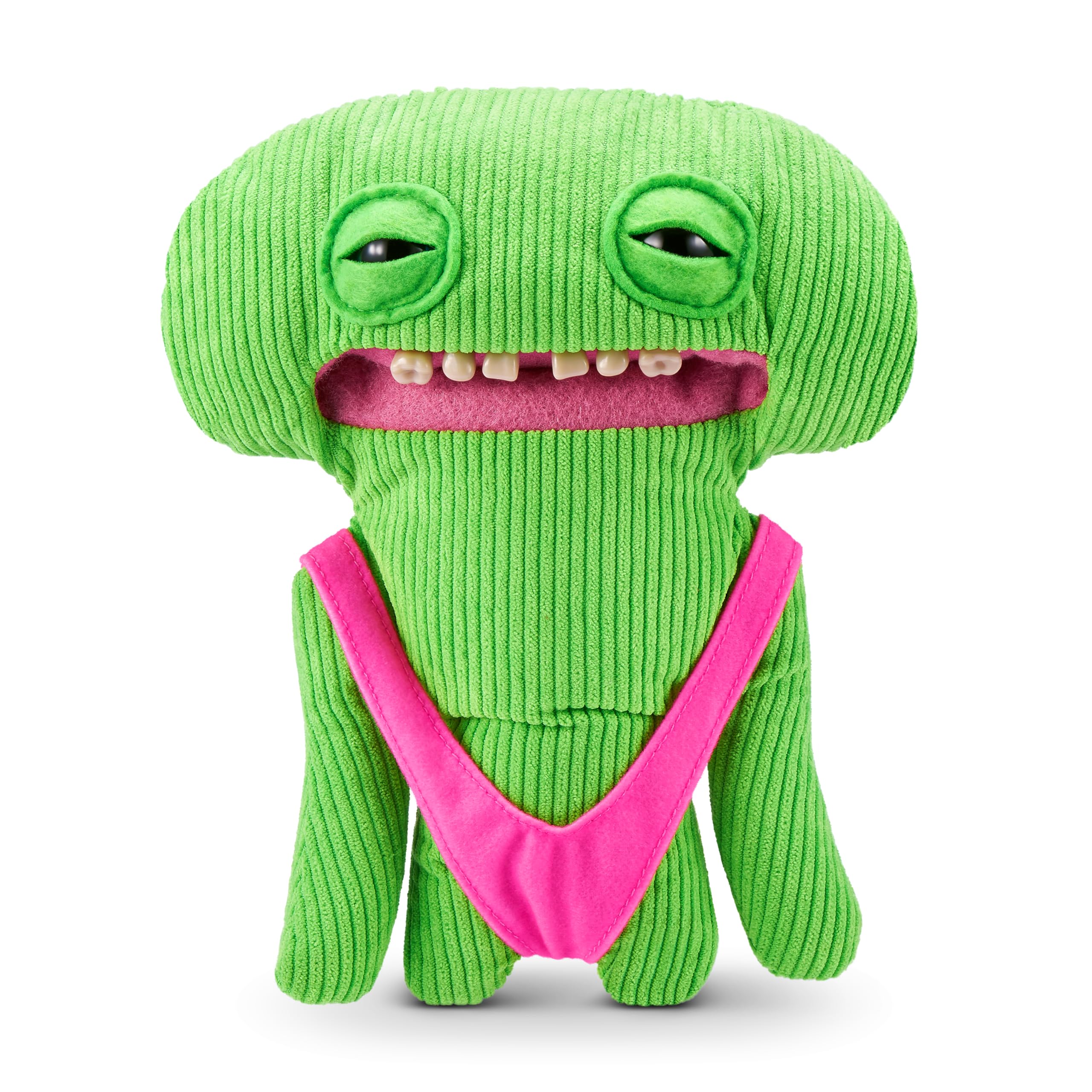 Fuggler Smiley O Riley Green close-up shows distinctive teeth for display and conversation starters