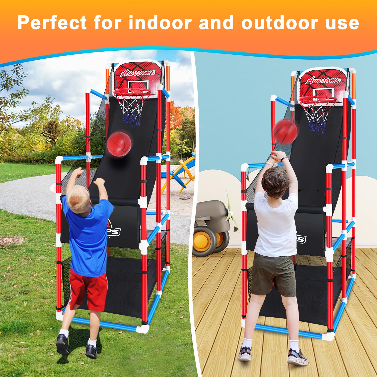 Fuilee Arcade Basketball Game Set adjustable height hoop for growing kids