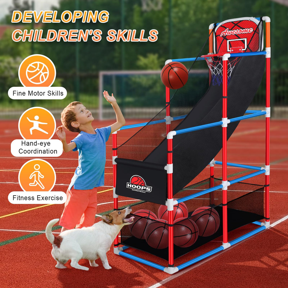 Fuilee arcade basketball set bottom storage keeps toys organized