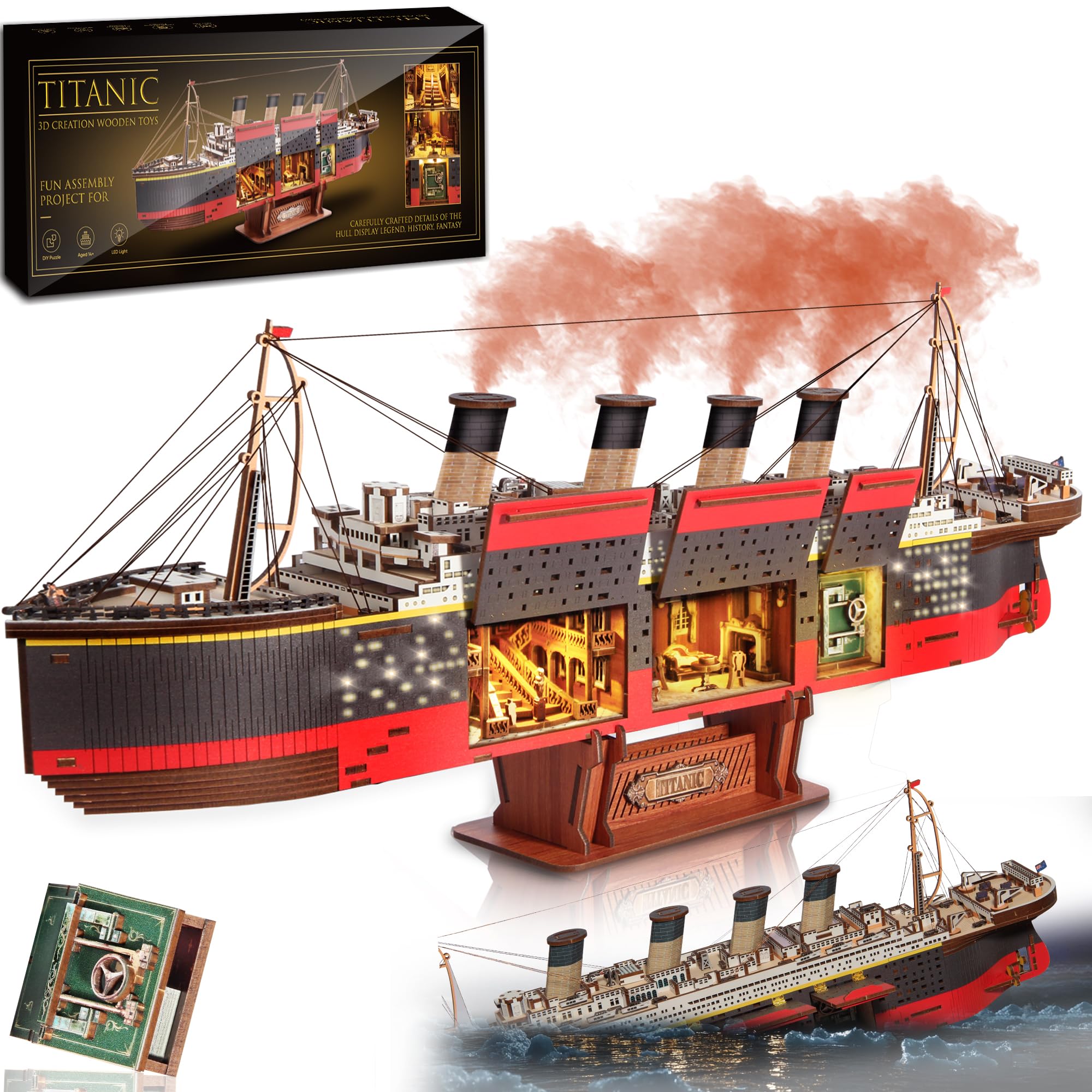 Fuiltee Titanic 3D puzzle ballroom scene with warm glow for display.
