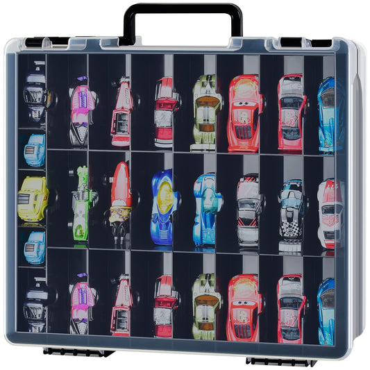 FULLCASE toys organizer with 48 compartments keeps Hot Wheels cars neatly organized.