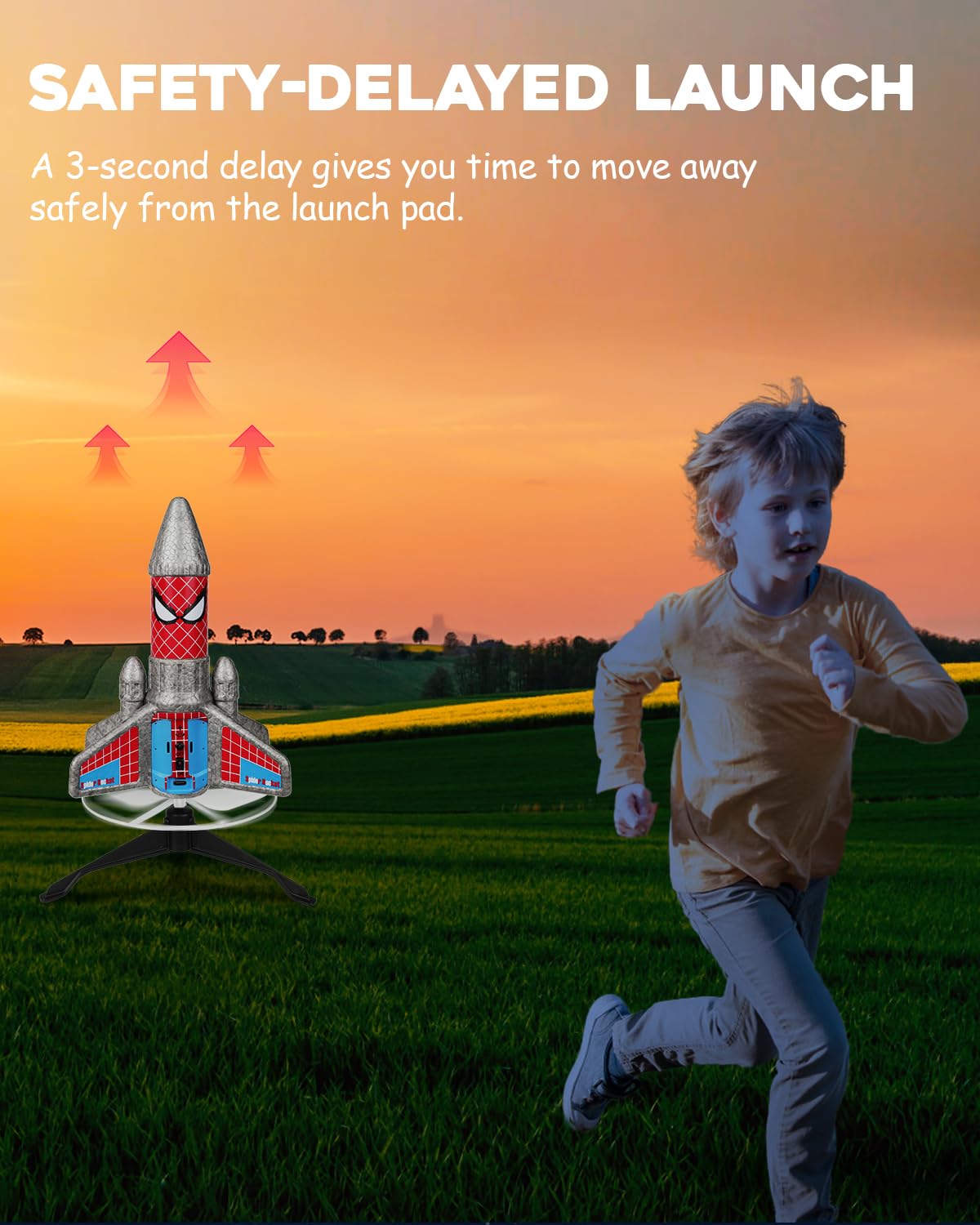 Fullware Rocket Launcher dual modes let kids choose 100 or 200 feet.