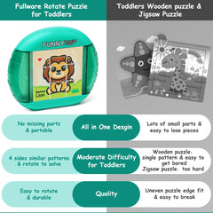 Fullware rotating puzzle's compact design fits bags for airplanes and restaurants.