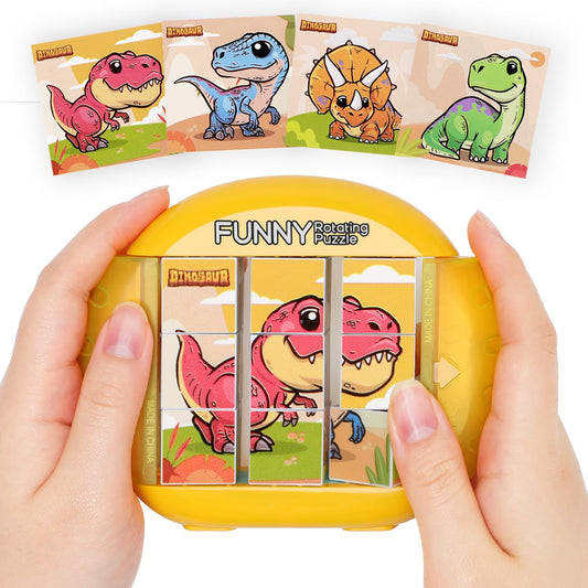 Fullware rotating puzzle cubes featuring dinosaurs to boost tactile play skills.