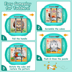 Fullware rotating puzzle cubes rotating to reveal four patterns for learning.