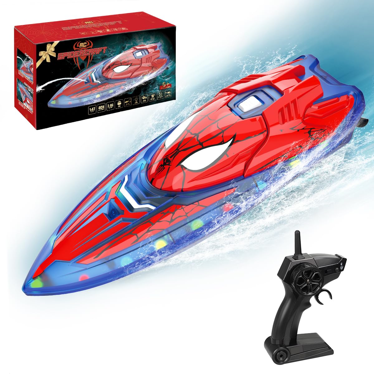 Fullware Spider Hero RC Boat rechargeable batteries accessible in compartment.
