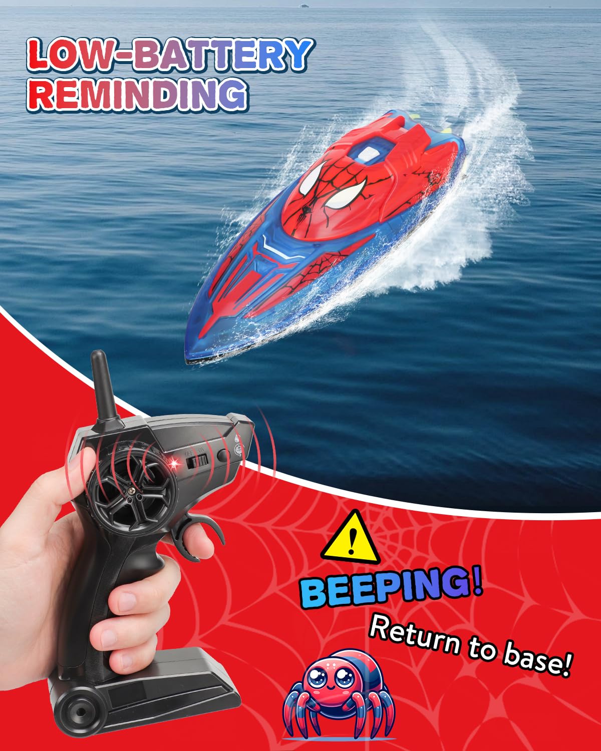 Fullware Spider Hero RC Boat LED lights glow for dusk races.