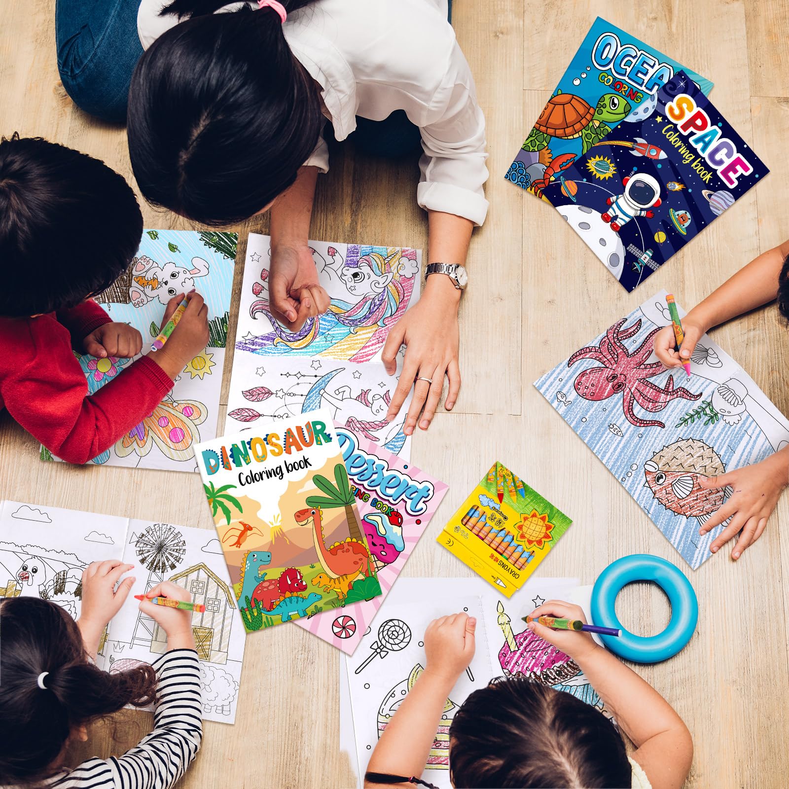 Fulmoon 144-pcs coloring books with crayons are compact, great for goody bags.