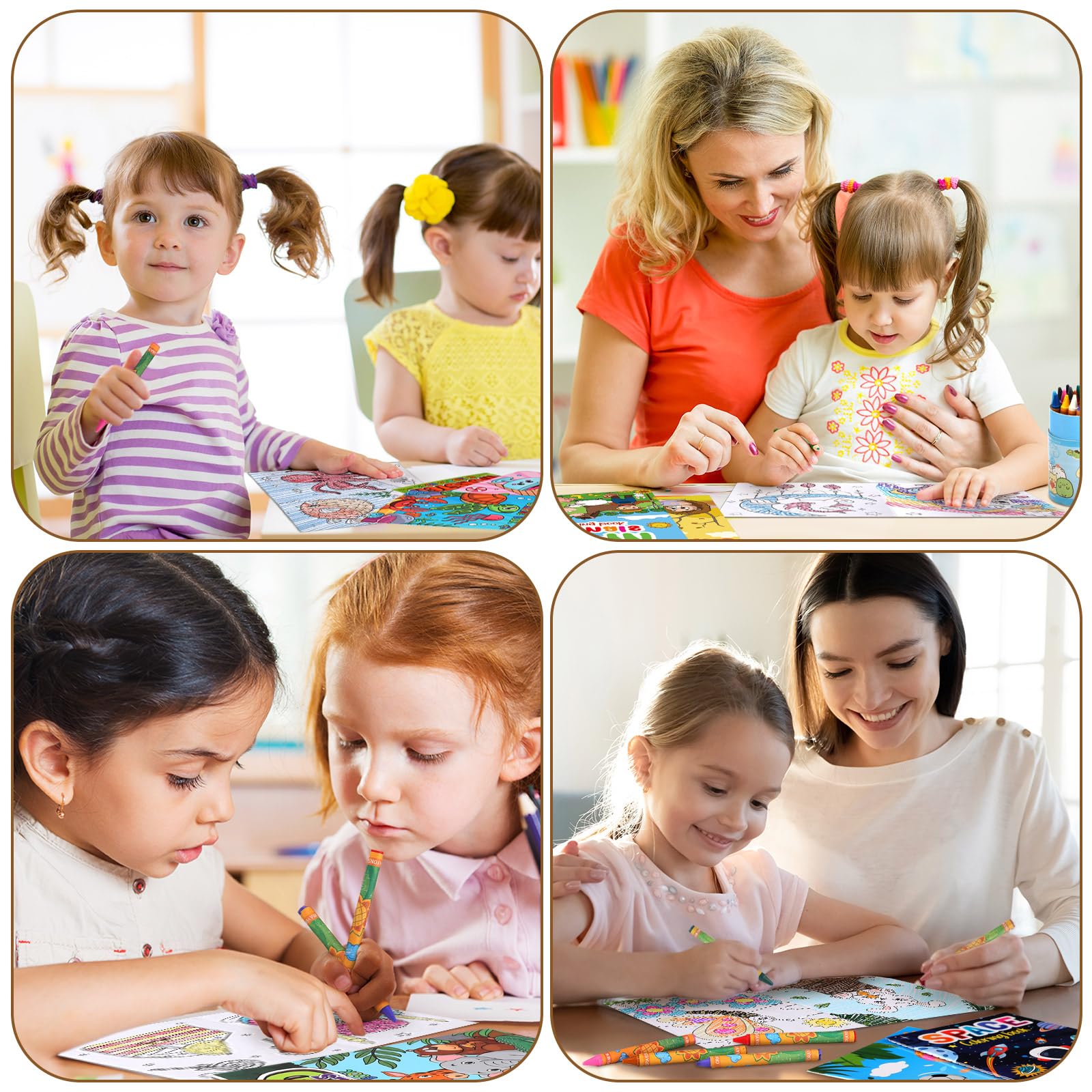 Fulmoon 144-pcs coloring books with crayons present space scenes to spark curiosity.