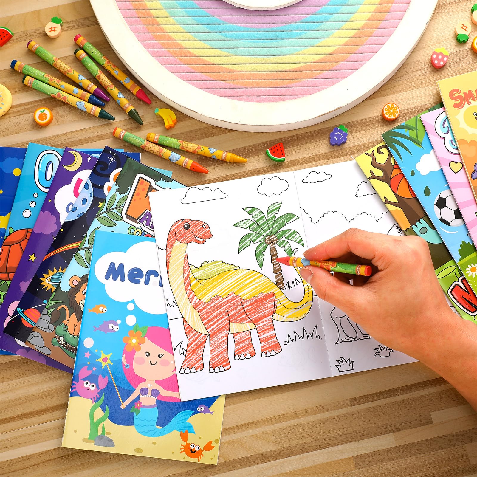 Fulmoon 144-pcs coloring books with crayons include unicorn illustrations for joyful coloring.