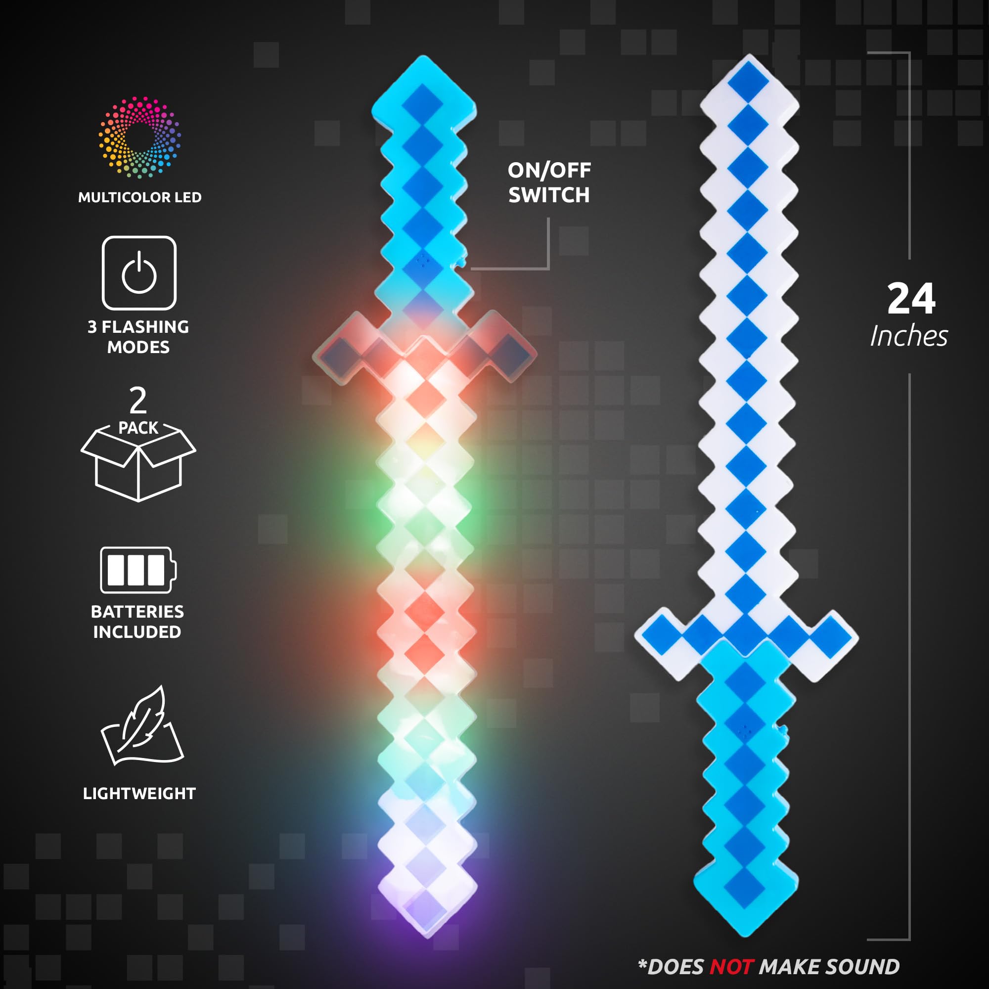 Fun Central red pixel sword glow brightens parties and stockings.