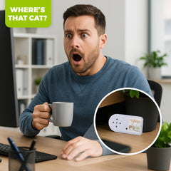 FUN delivery Adhesive-backed prank device installs discreetly on desks or cabinets.
