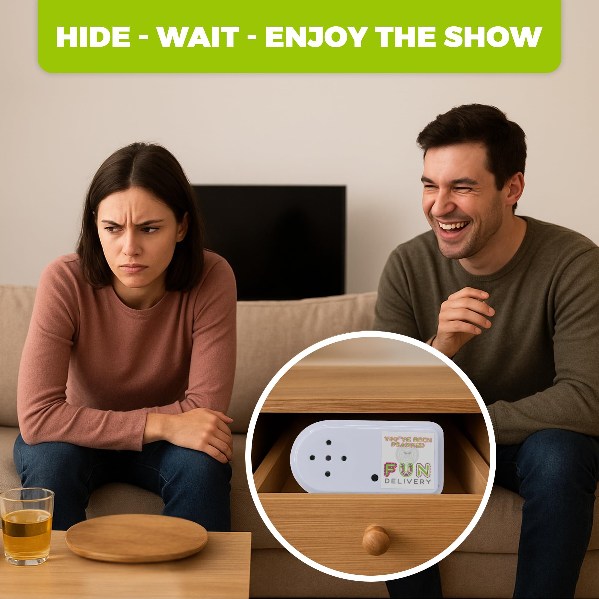 FUN delivery Bleepin' Battery cycles every 10 minutes, delaying detection during parties.