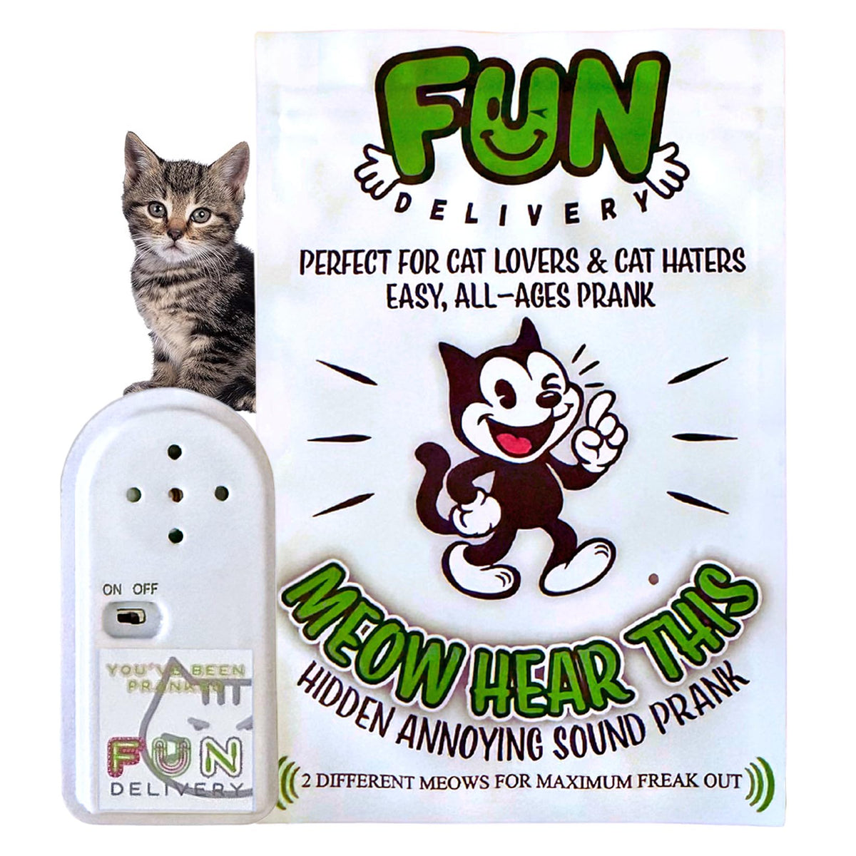 FUN delivery Hidden Cat Sound Device under furniture for realistic, surprising pranks.