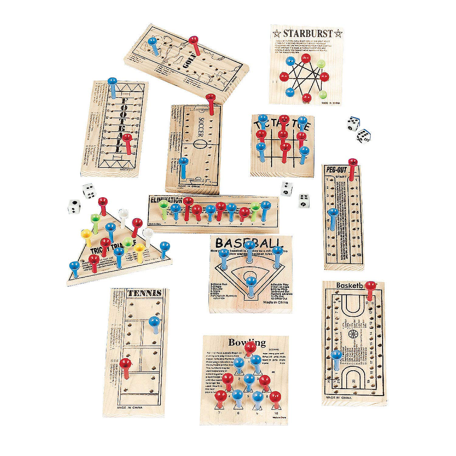 Fun Express wooden board games 12-pack box offers portable family entertainment on the go.