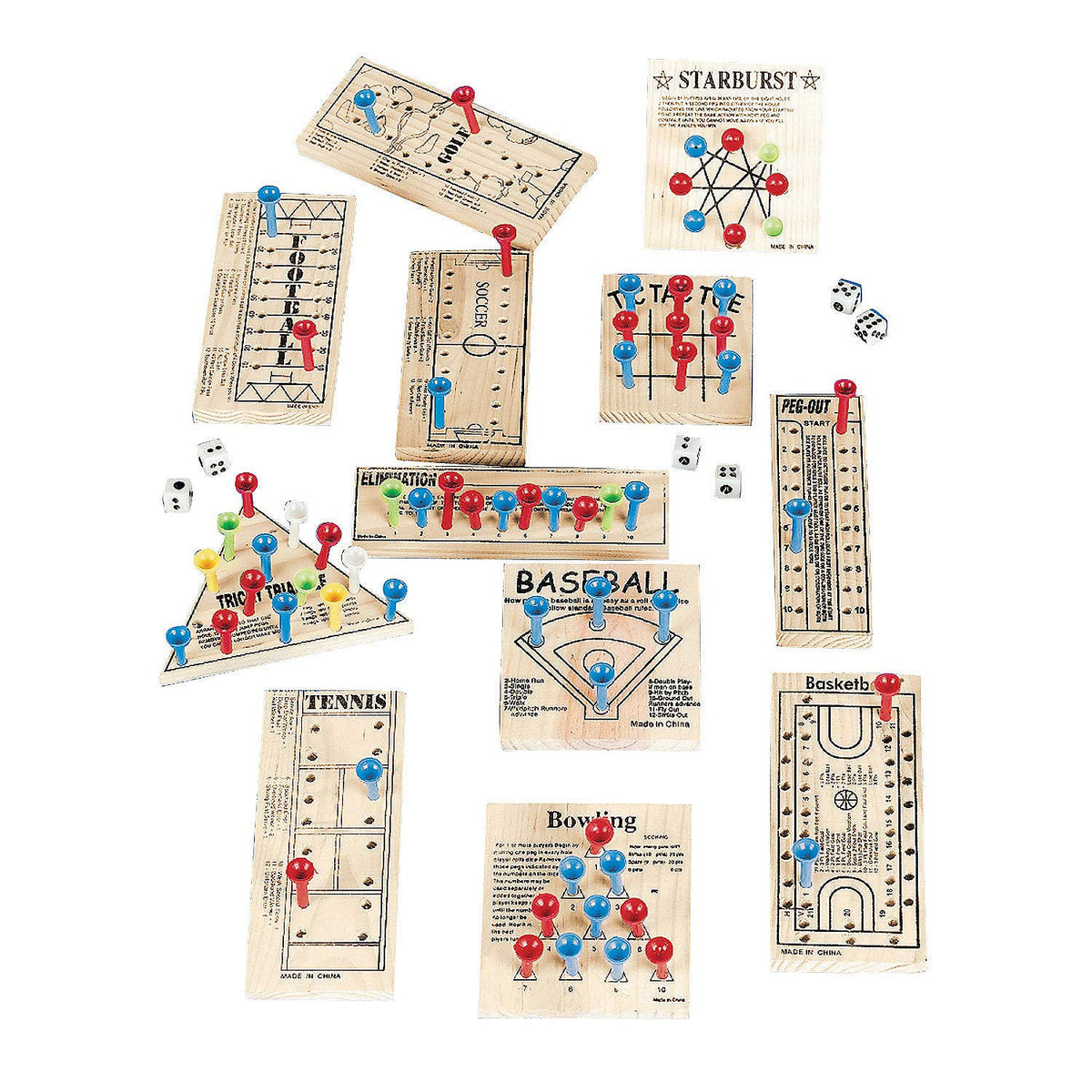 Fun Express wooden board games 12-pack box offers portable family entertainment on the go.