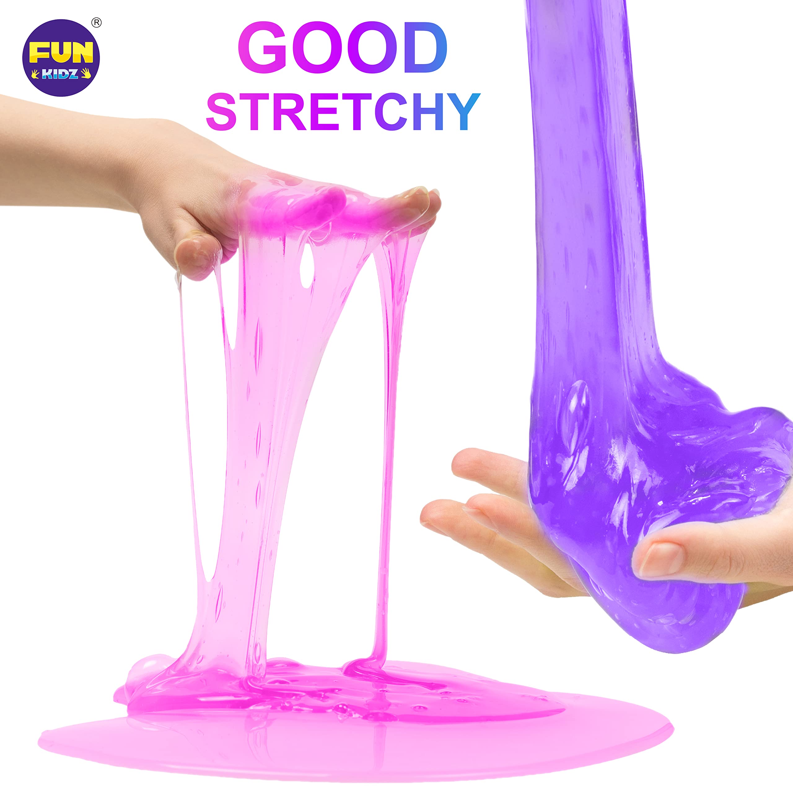 FUN KIDZ clear slime creation showcases gooey, satisfying stretch.