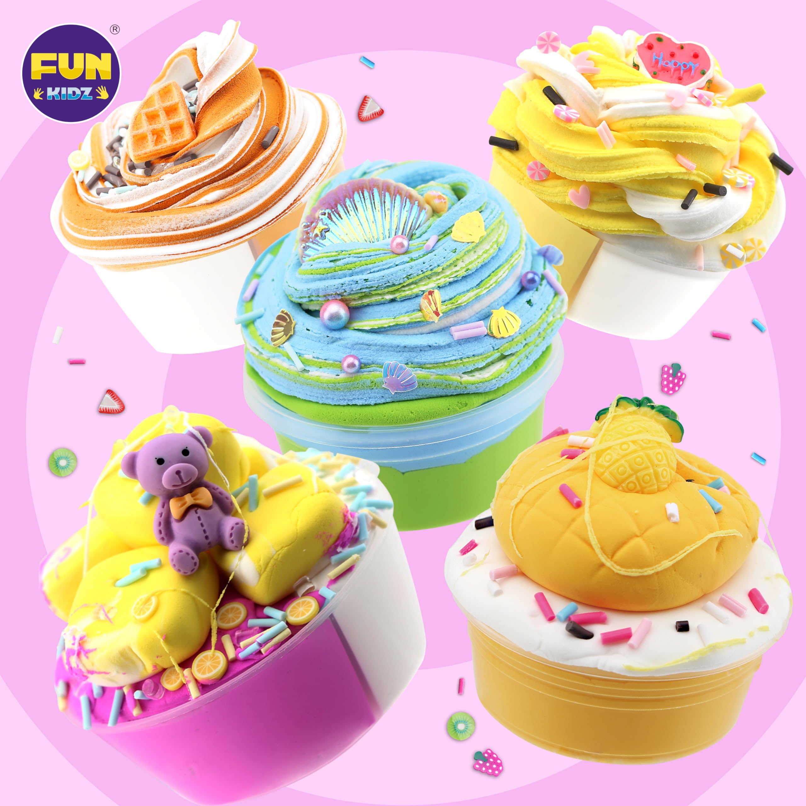 FunKidz cupcake butter slime pack showcasing soft stretchable texture for tactile exploration