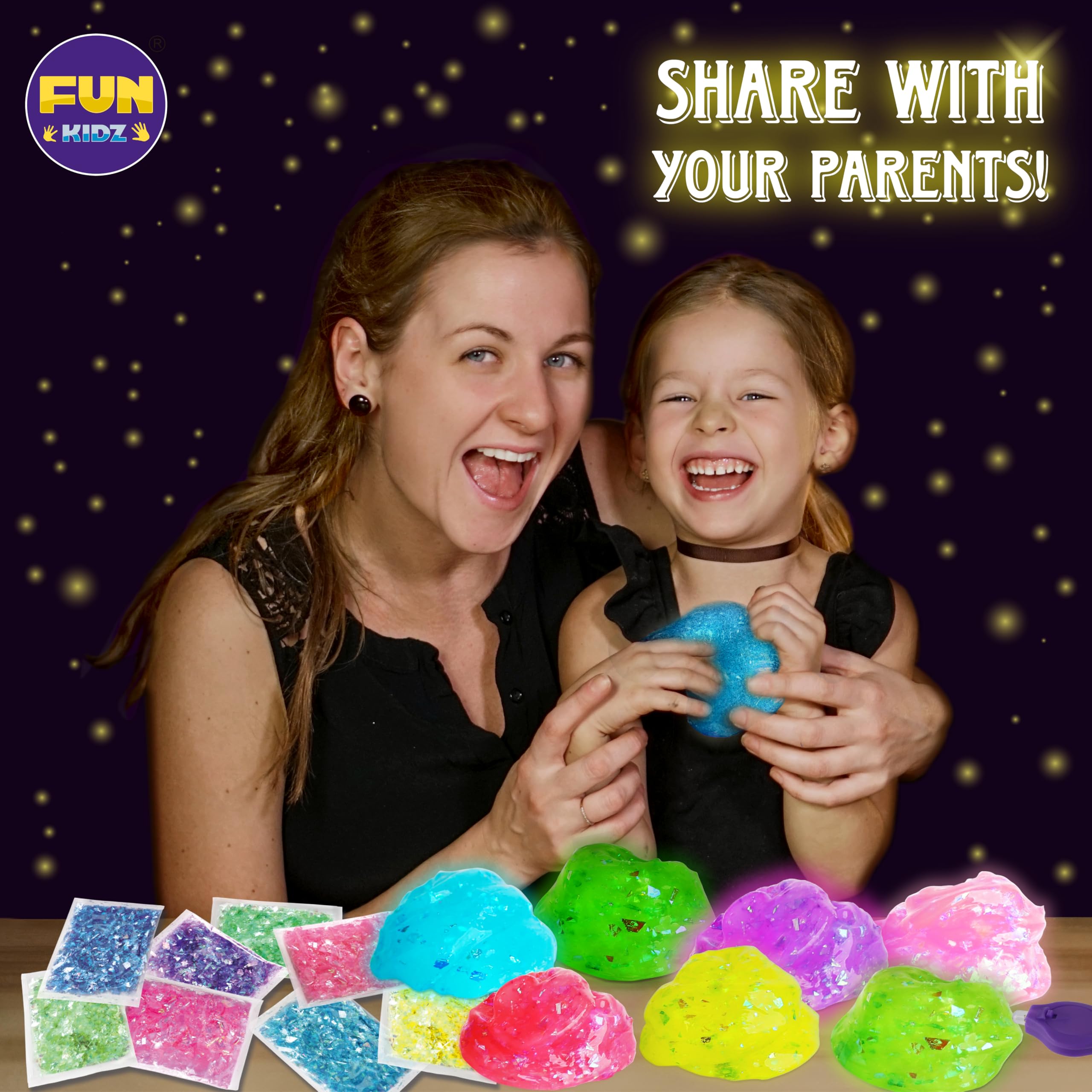 FunKidz glow slime transparent jar showcases the glowing material for crafting