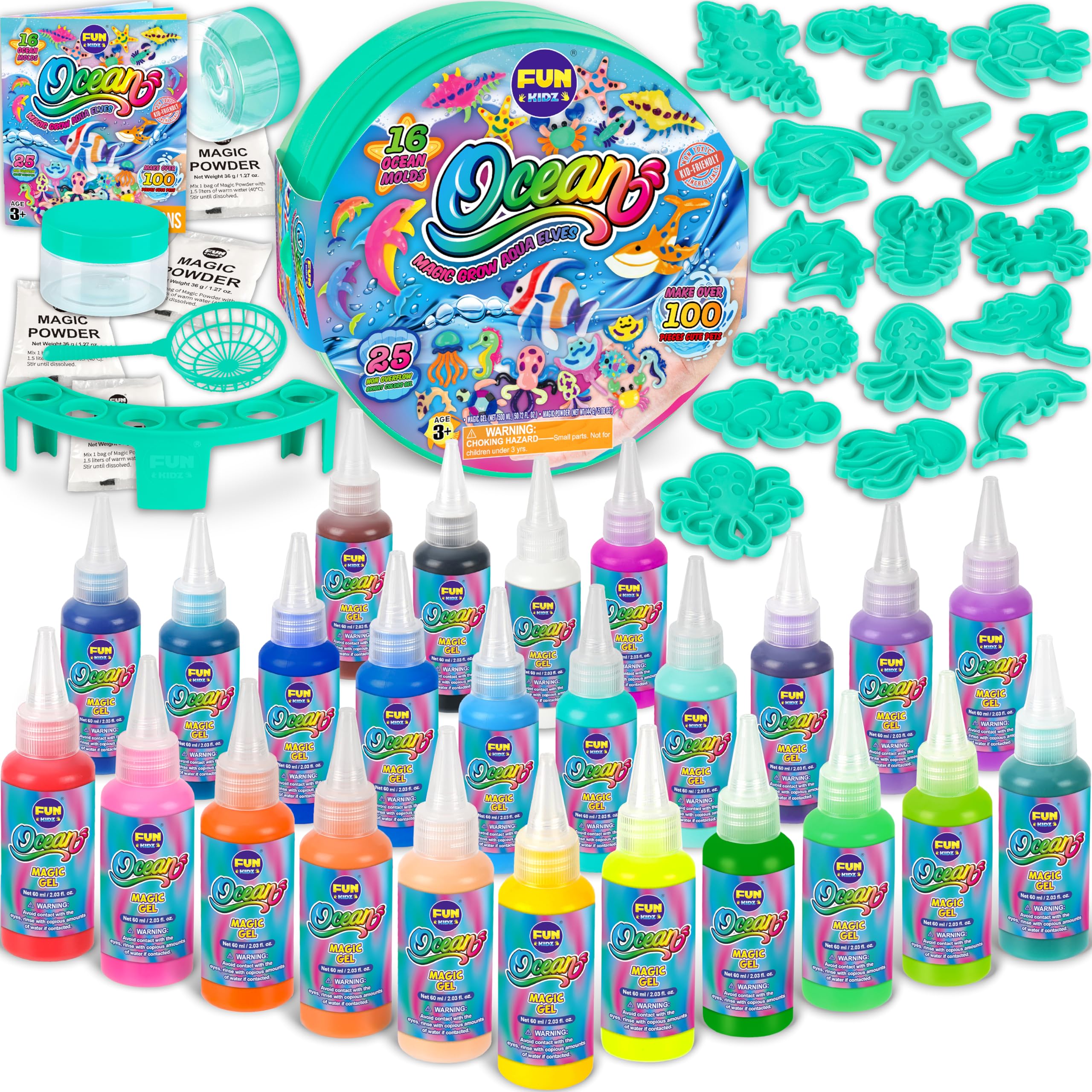 FUN KIDZ Ocean Magic bottle pour demonstrates smooth gel flow for easy molding.