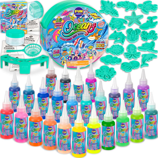 FUN KIDZ Ocean Magic bottle pour demonstrates smooth gel flow for easy molding.