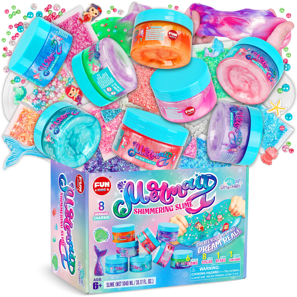 FUN KIDZ mermaid slime bottle pour displays colorful flow for imaginative play.