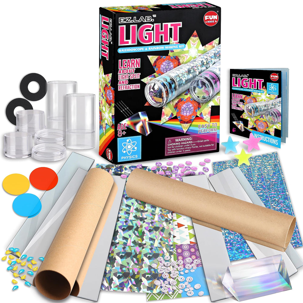 Fun Kidz Twins Kaleidoscope Kit: two kaleidoscopes producing vibrant color patterns for hands-on fun