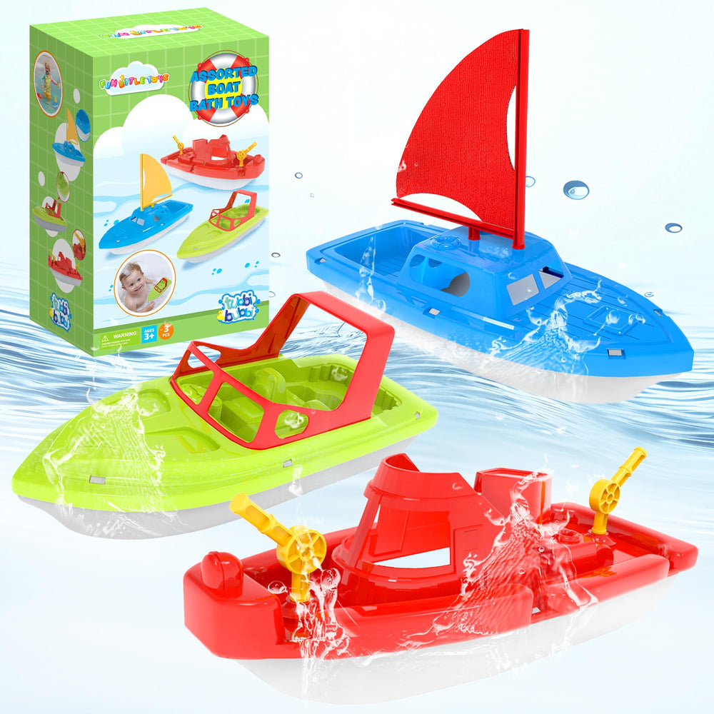 Fun Little Toys blue sailboat bath toy enhances color learning during water play