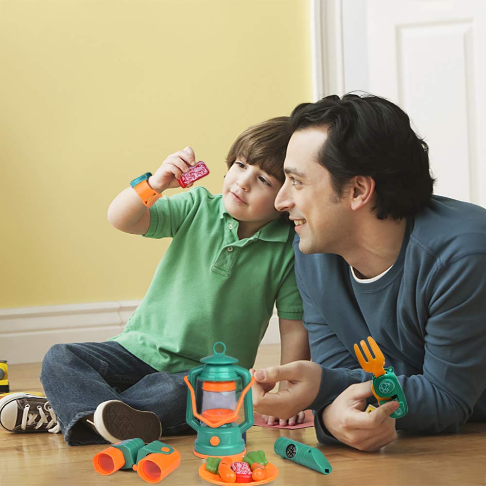 Fun Little Toys cooking pan and plates support shared meals in kid-sized camping setups.