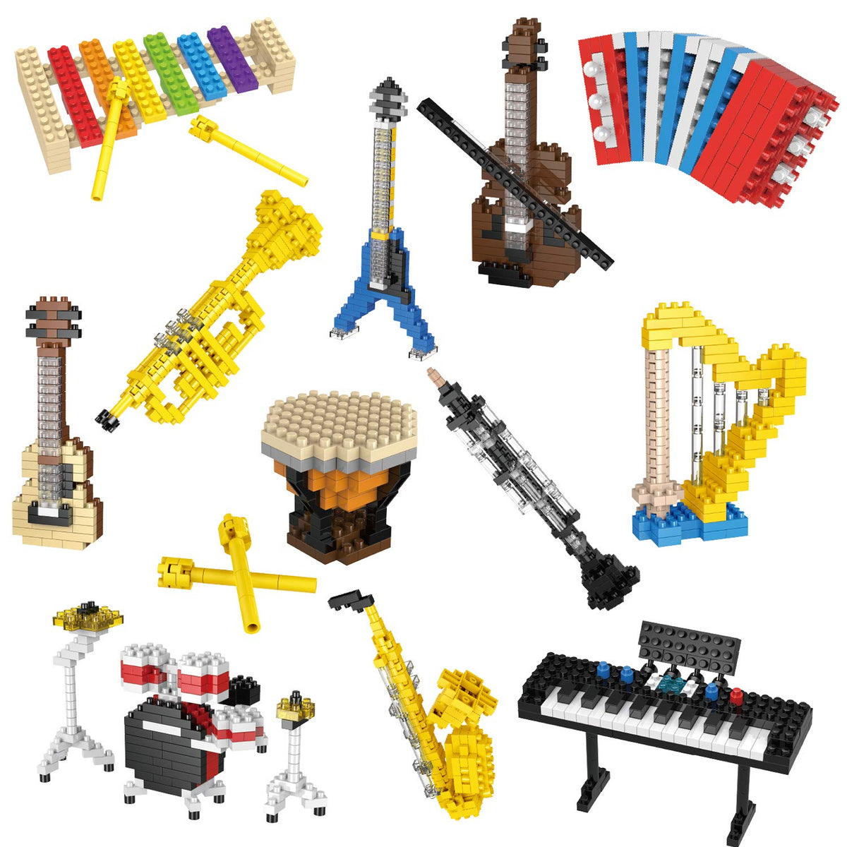 FUN LITTLE TOYS mini building blocks with musical instruments pack for imaginative play