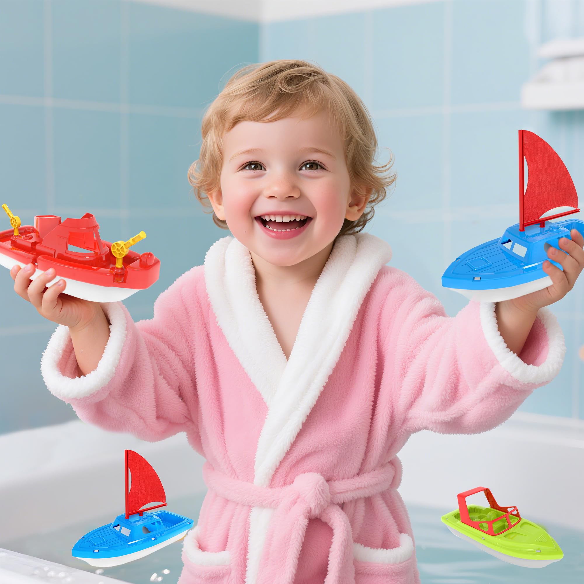 Fun Little Toys red fireboat bath toy sparks imaginative role-play by the tub