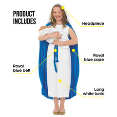 Fun Shack Virgin Mary costume: royal blue cape adds authentic, festive detail.
