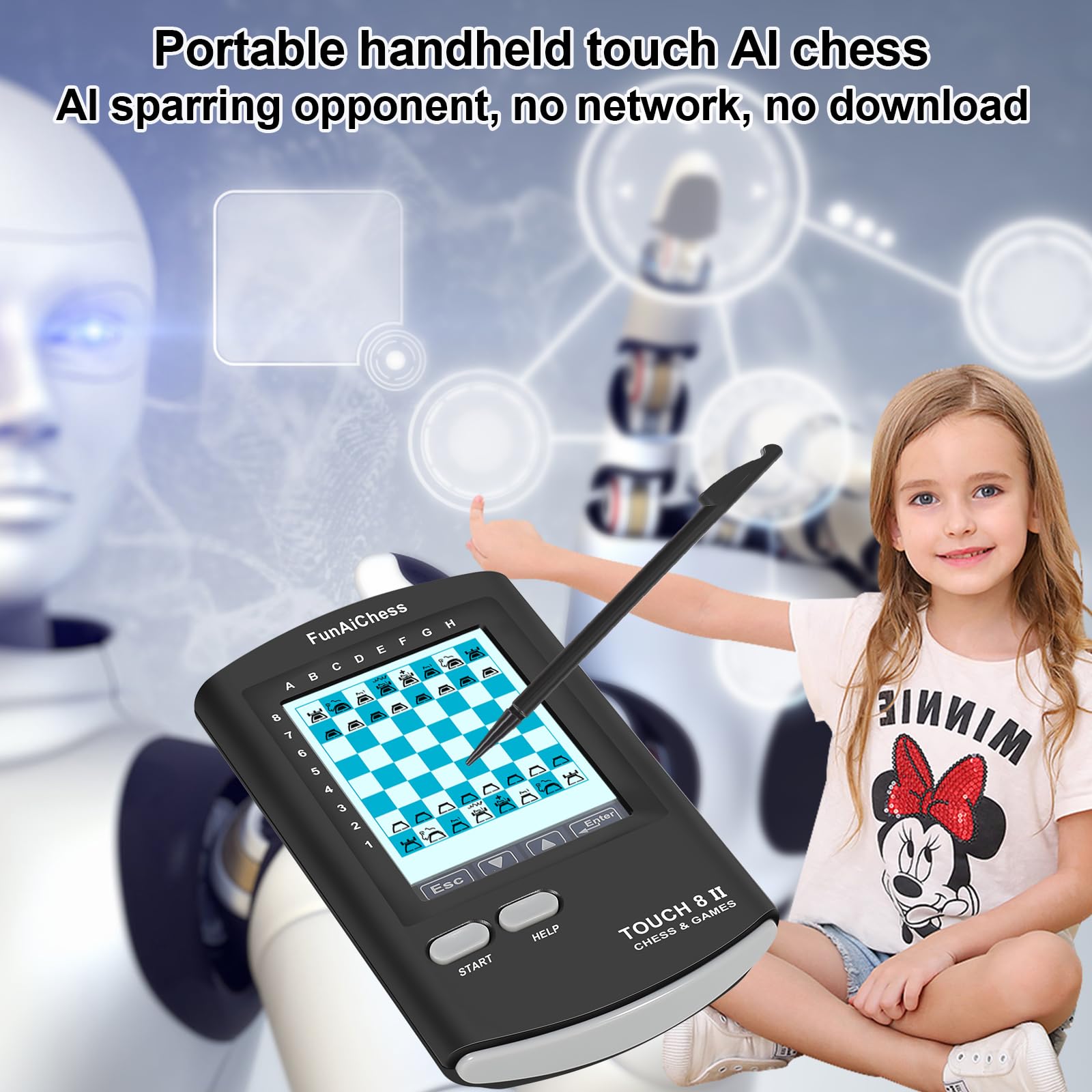 FunAiChess large HD touch screen for easy, responsive control.