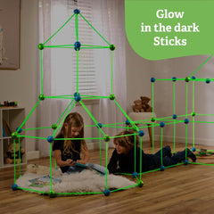 Funbelievable glow-in-the-dark fort scene illuminating nighttime play possibilities.
