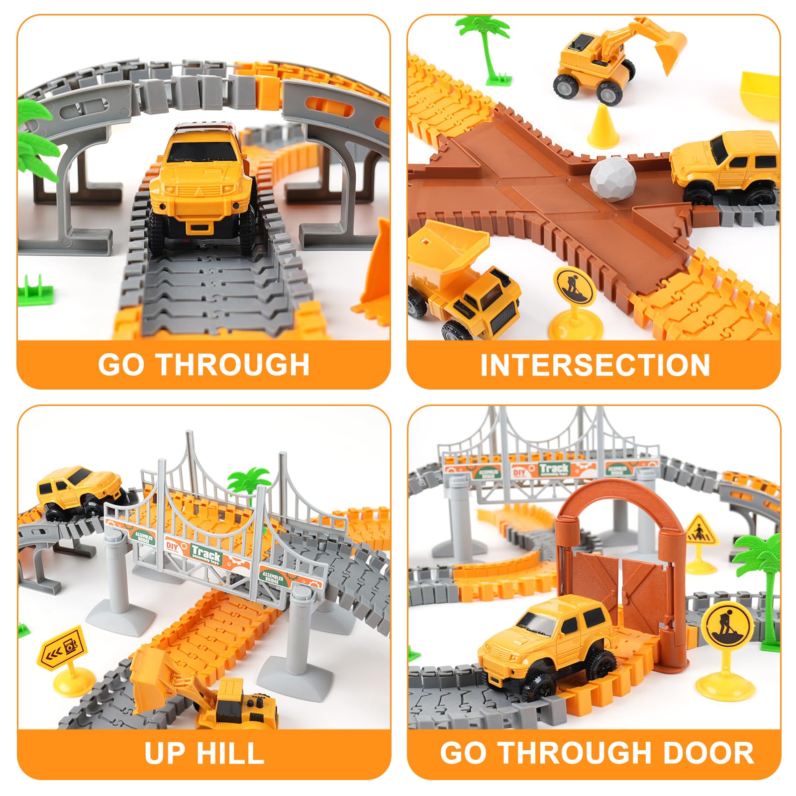 Funbud bridge and track pieces create dynamic layouts for creative build-and-race sessions.