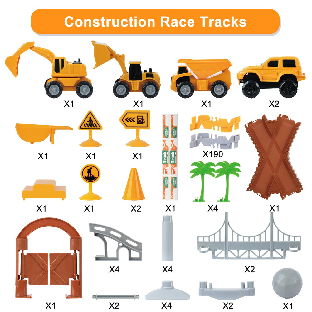 Funbud construction trucks and tracks boost hands-on problem solving during play.