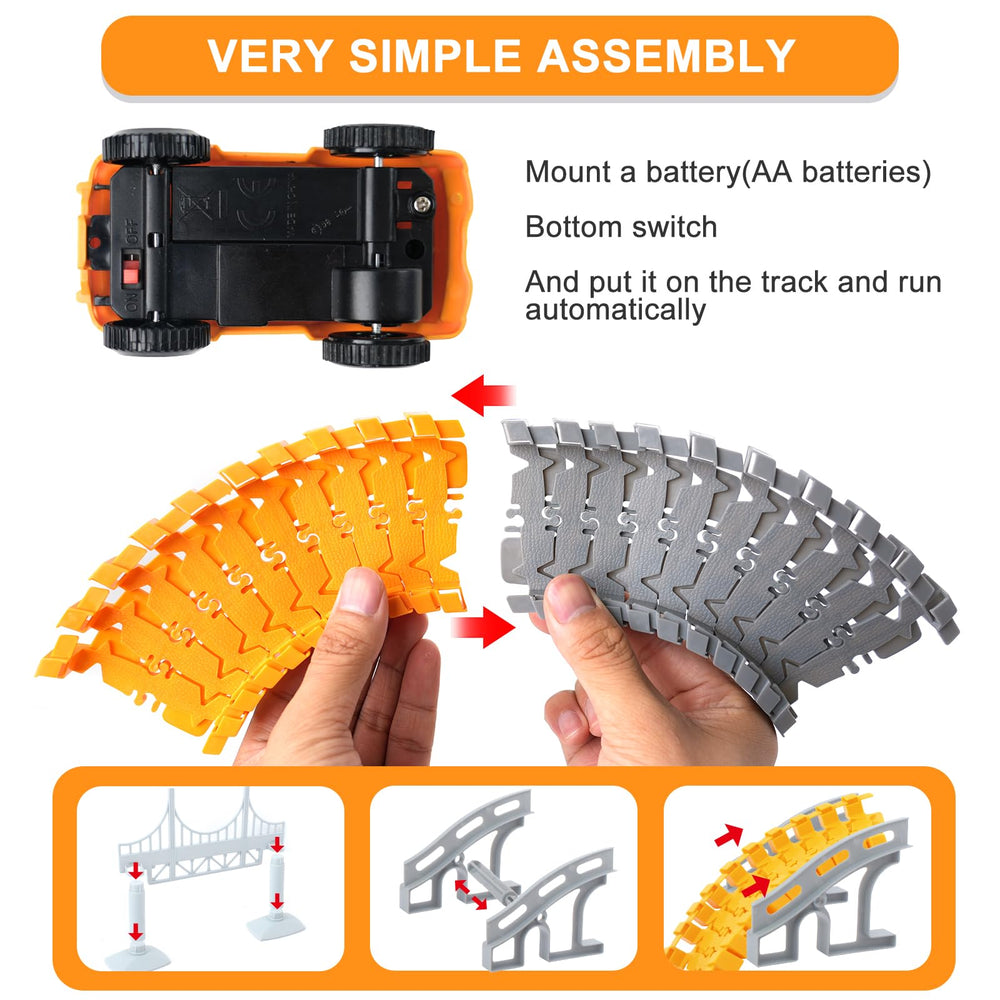 Funbud track assembly guides quick setup for new configurations and repeatable fun.