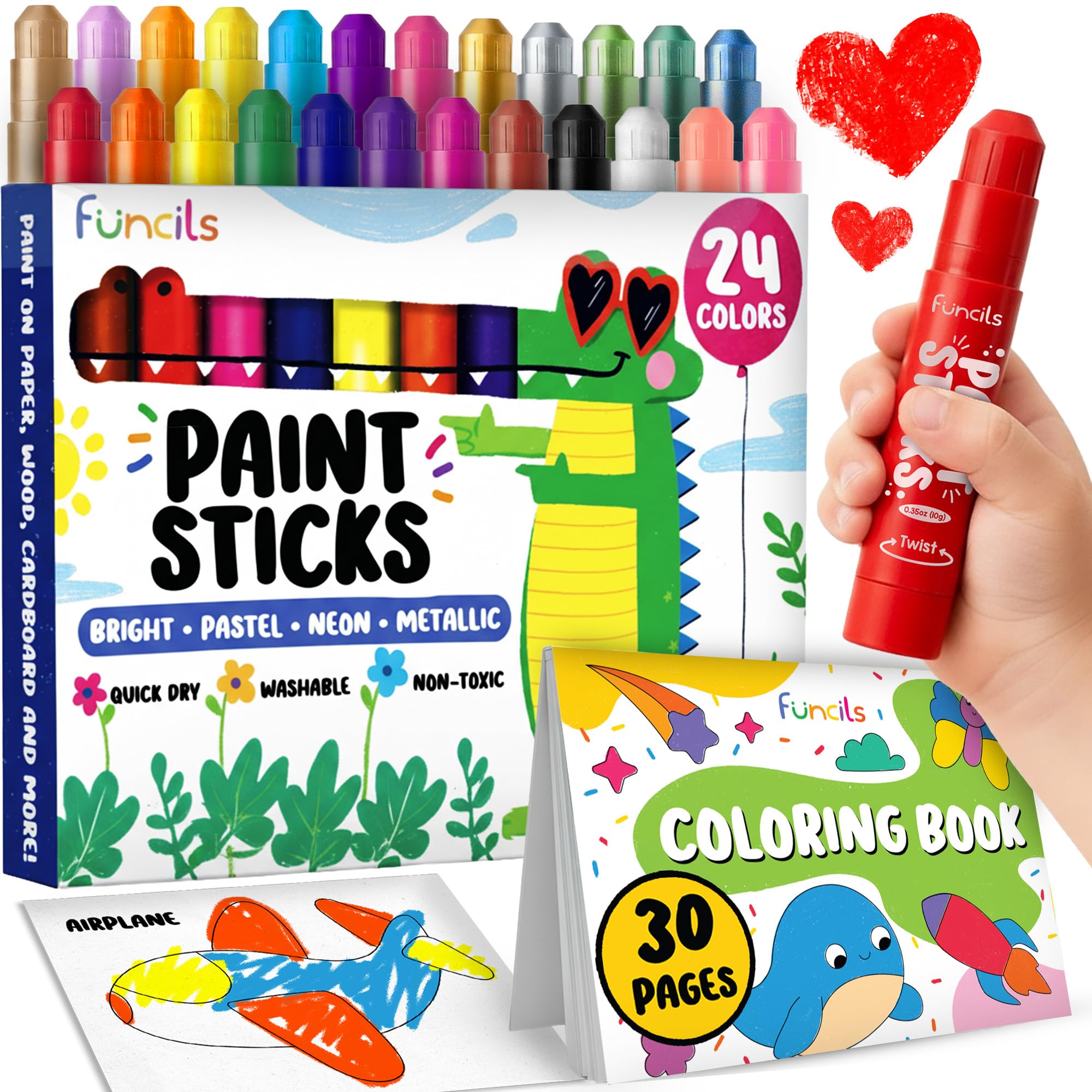 Funcils 24 Tempera Paint Sticks on paper for vibrant, mess-free creativity.