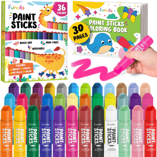 Funcils 36 washable tempera paint sticks case for mess-free storage and use.