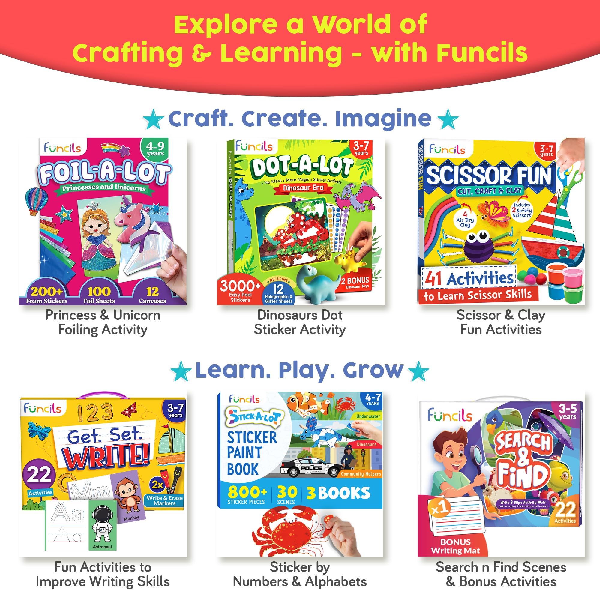 Funcils Book of Crafts open highlighting imagination and artistic exploration