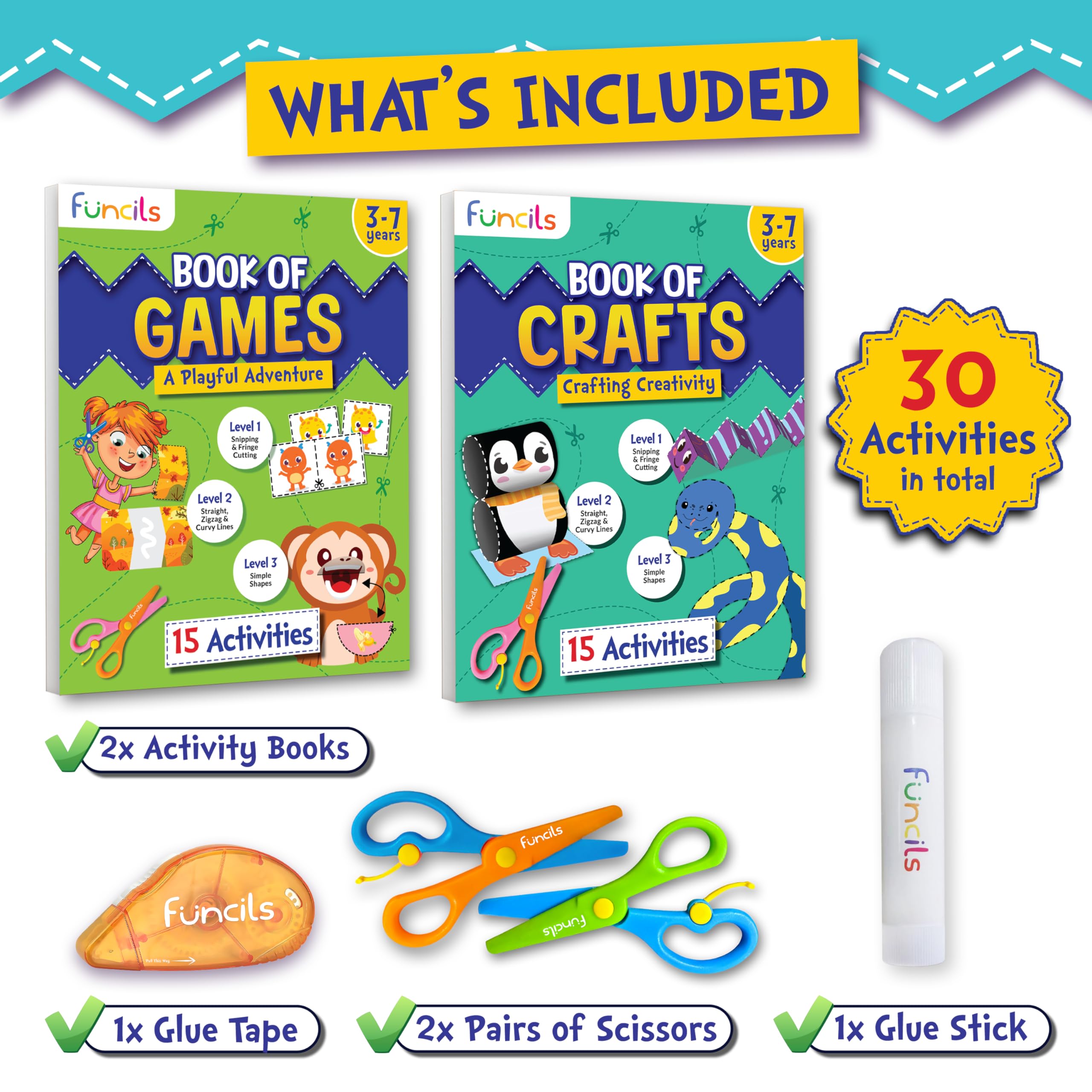 Funcils Book of Games open showing coordination practice for kids