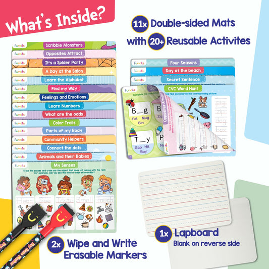 Funcils double-sided lapboard with ruled and plain sides for versatile practice.