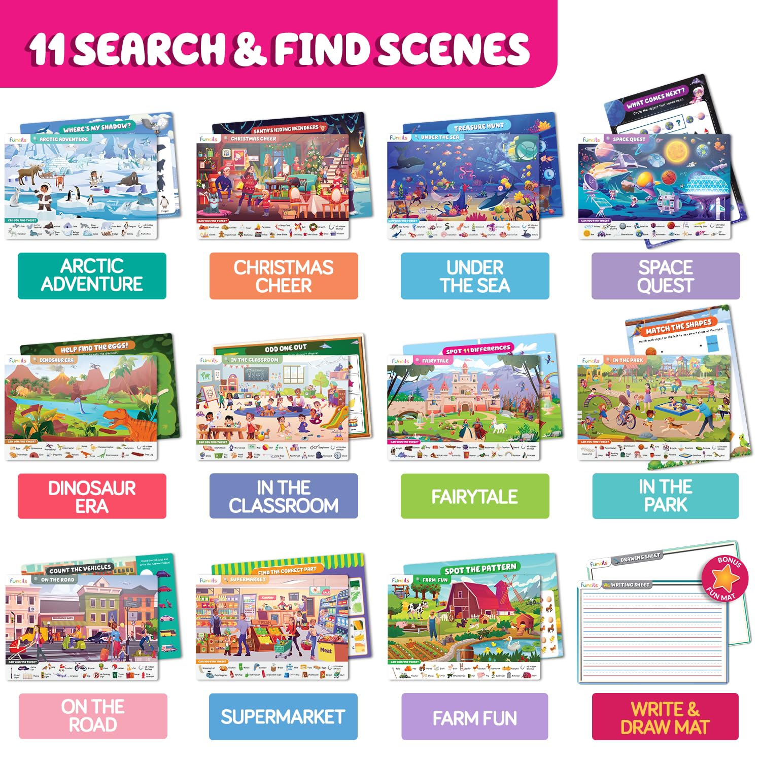 Funcils Seek and Find Christmas theme mats festive learning on the go