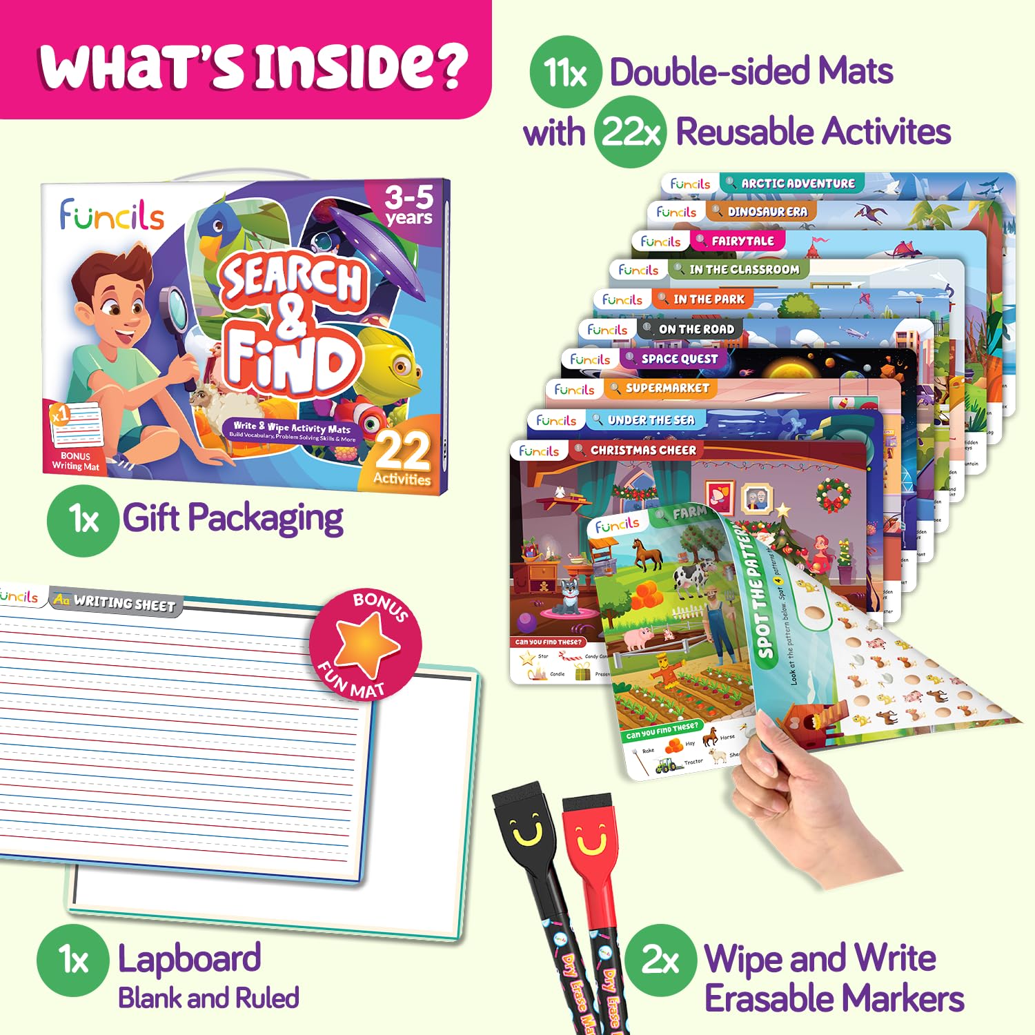 Funcils Seek and Find farm theme mats enhance observation and fine motor skills
