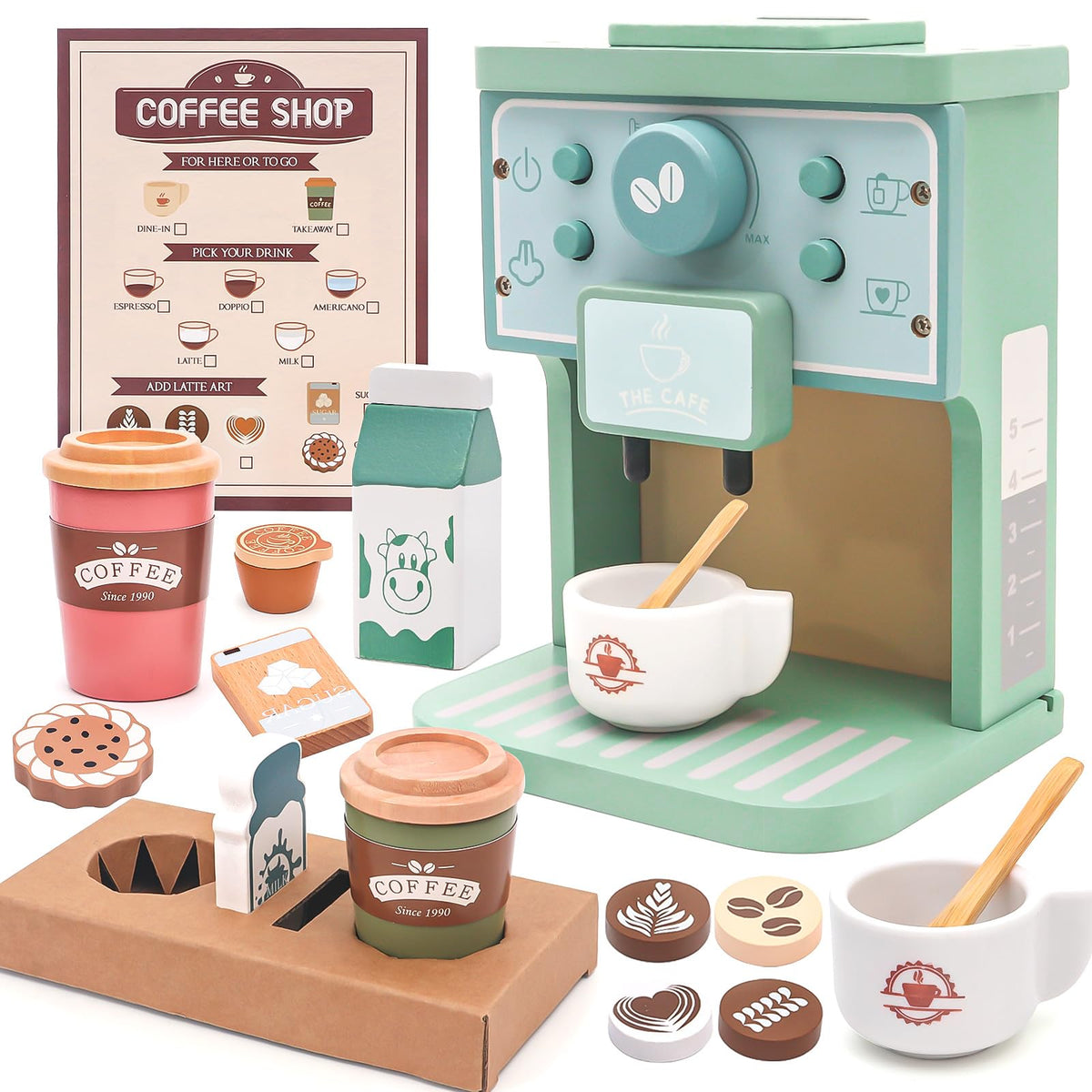 FUNCREVITY espresso machine playset with realistic sounds for imaginative pretend play